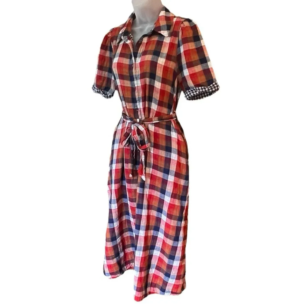 Jodifl Checkered Midi Shirt Dress w/Belt Sz Small Classic Academia Cottagecore - Picture 5 of 13